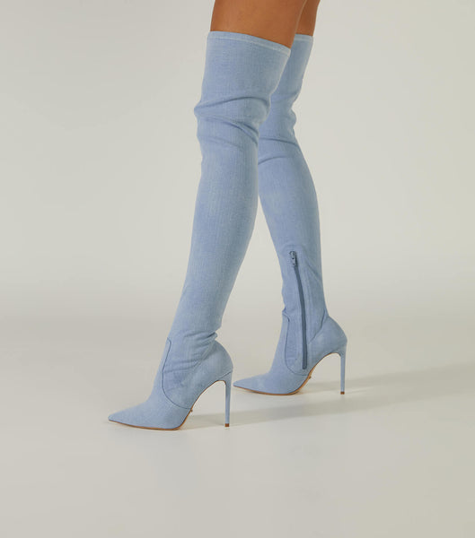 Botas de Tacon Tony Bianco Avah Denim Stretch 10.5cm Azules | BPESD32919