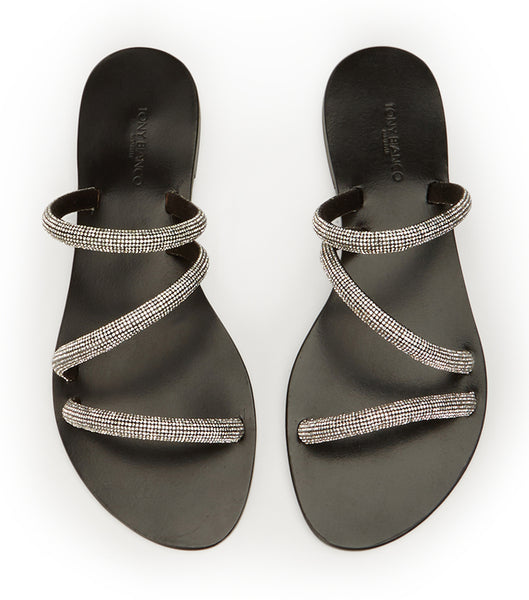 Chanclas Tony Bianco Fusion Crystal/Black Suede 1cm Negras | SPEVO65700