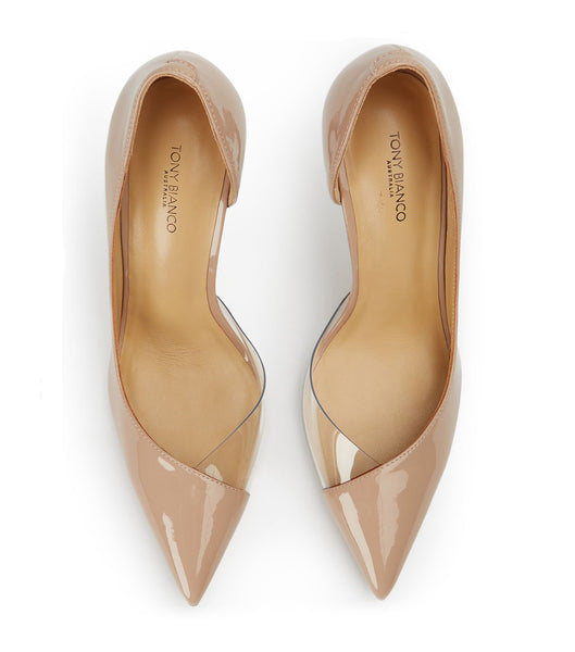 Court Shoes Tony Bianco Adore Coco Patent/Clear Vinylite 10.5cm Beige | DPEVO41876