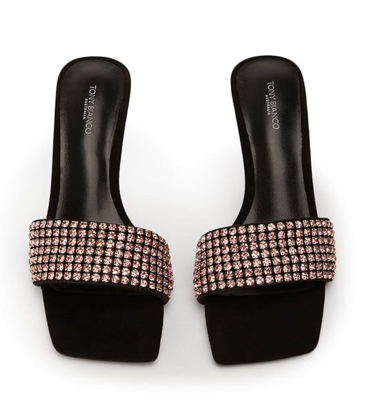 Tacones Brillantes Tony Bianco Amos Pink Crystal/Black Suede 6.5cm Rosas Negras | PEJVR24195