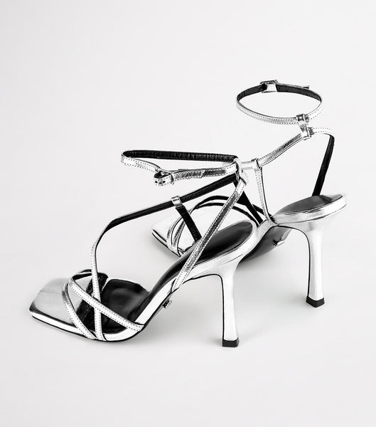 Tacones con tiras Tony Bianco Franci Silver Foil 10.5cm Plateadas | PEZDE25086