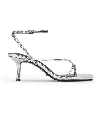 Tacones con tiras Tony Bianco Avi Silver Foil 6.5cm Plateadas | EPEVG14062